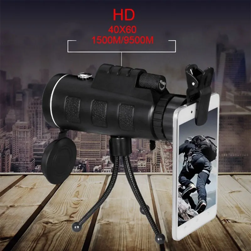 

40X60 HD Monocular Telescope Pro Optic Lens Travel Spotting Scope with Mobile phone holder&Tripod