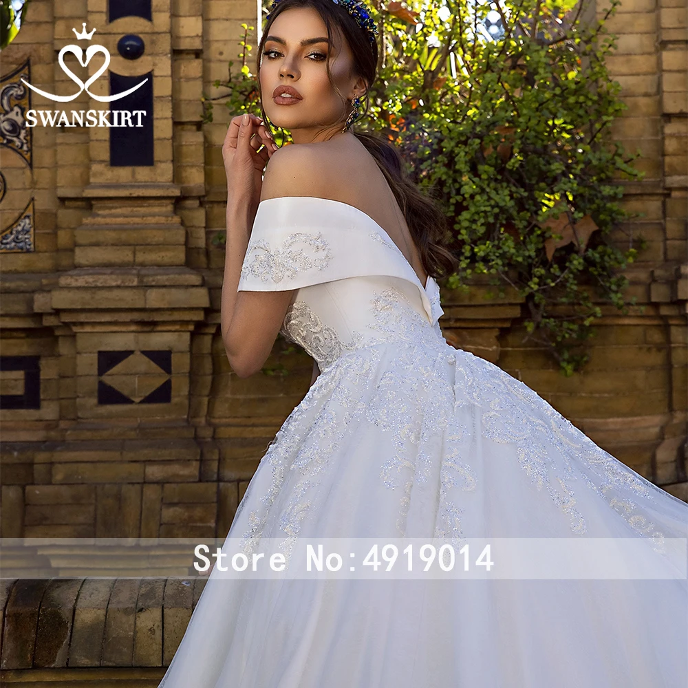 Swanskirt длинное бальное платье со шлейфом свадебное 2020 с аппликацией из бисера