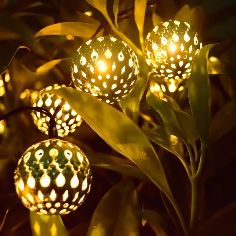 20 LED Globe Moroccan Orb Ball Waterproof Solar String Lights