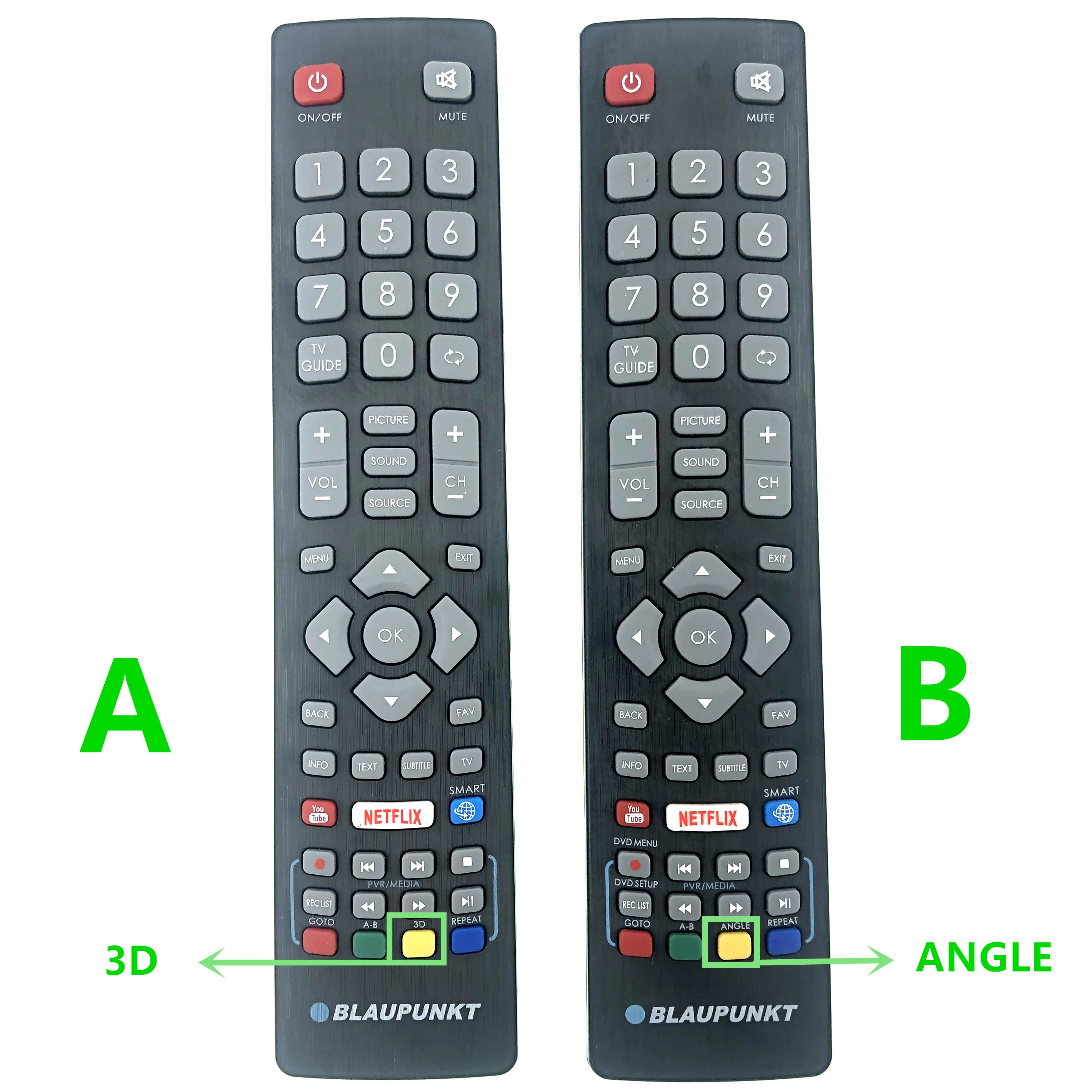 

Blaupunkt BLF/RMC/0008 Genuine Remote Control for LCD LED 3D HD Smart TV'S with Netflix Youtube 3D Buttons