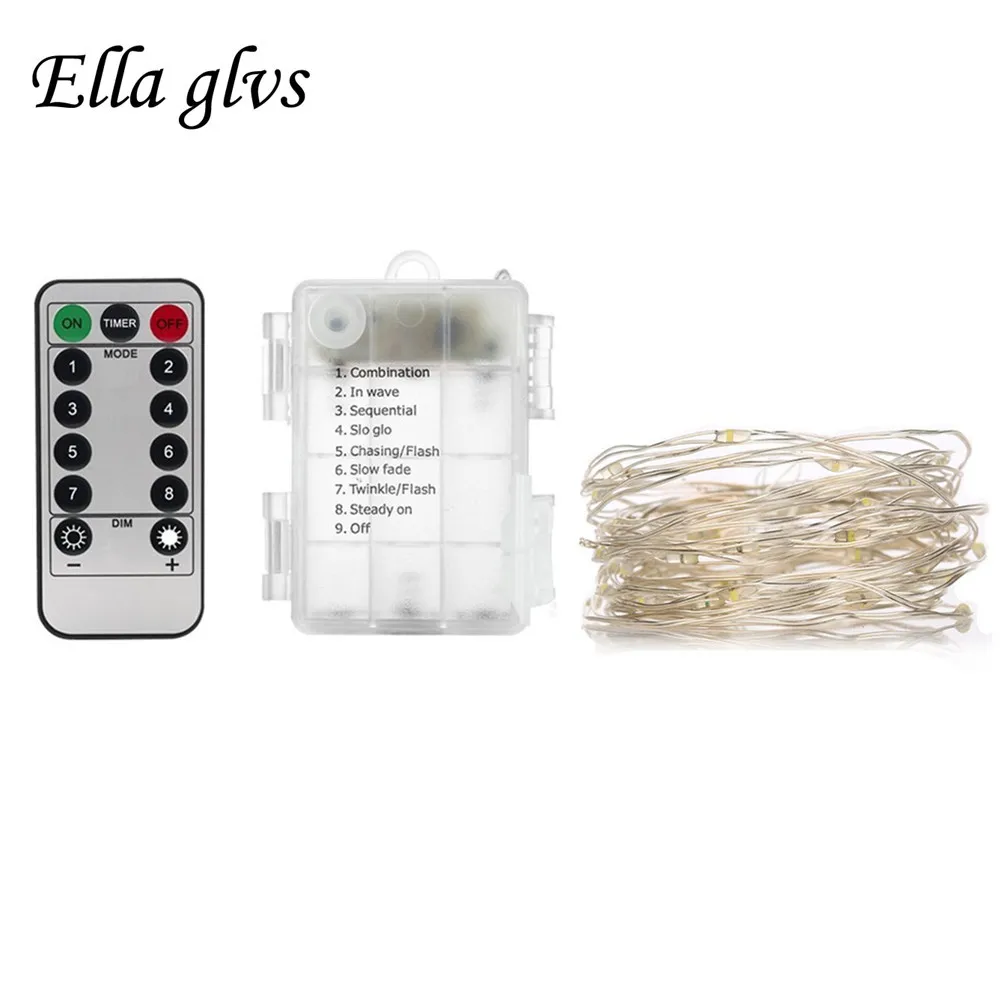 

Battery Powered LED String Lights 5M 10M with Remote Control Flexible Silver Wire Waterproof Christmas Holiday Party