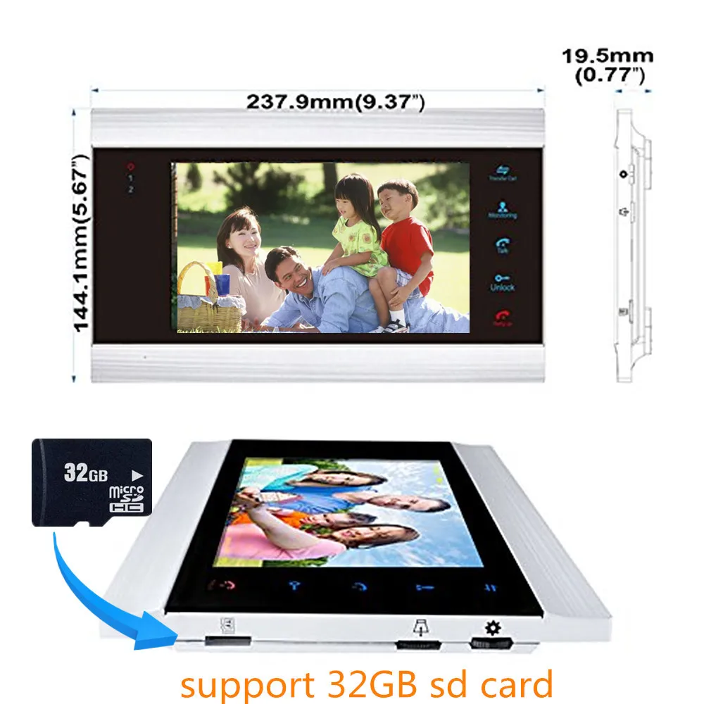 7'' TFT LCD Wired Video Door Phone Video Intercom Speakerphone System w/ waterproof Infared 1200TVL door bell camera SD Card 7'' TFT LCD Wired Video Door Phone Video Intercom Speakerphone System w/ waterproof Infared 1200TVL door bell camera SD Card