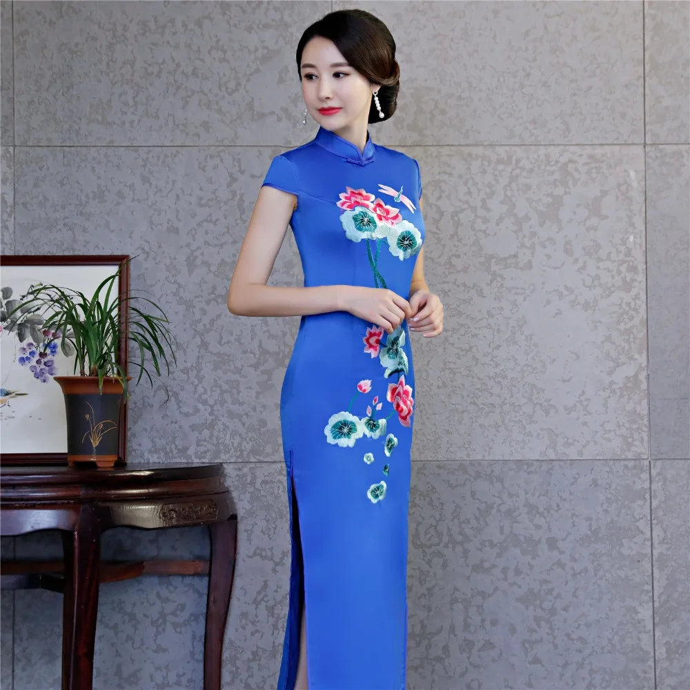 Шанхай история 2019 новая распродажа высокое качество длинное Qipao платье с подкладкой китайское платье цветочный Чонсам Qipao платье для женщин
