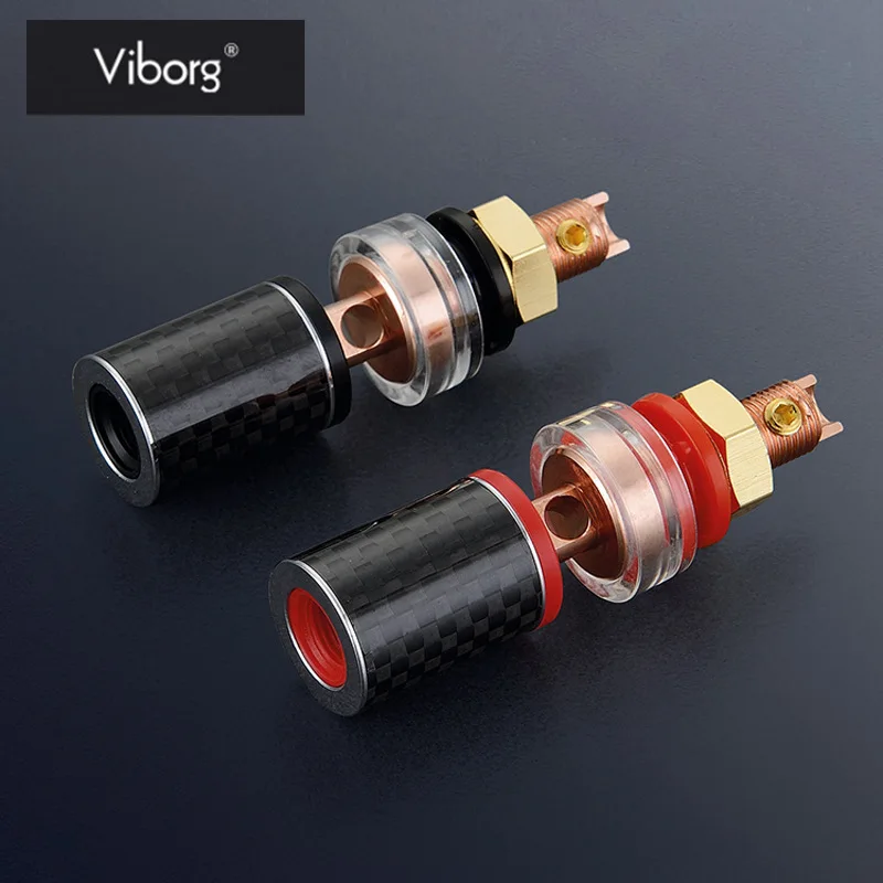 

Viborg 4pcs 45MM Amplifier Speaker Binding Post Terminal Carbon Fiber Red Copper Gold/Rhodium Plating Banana Plug Socket