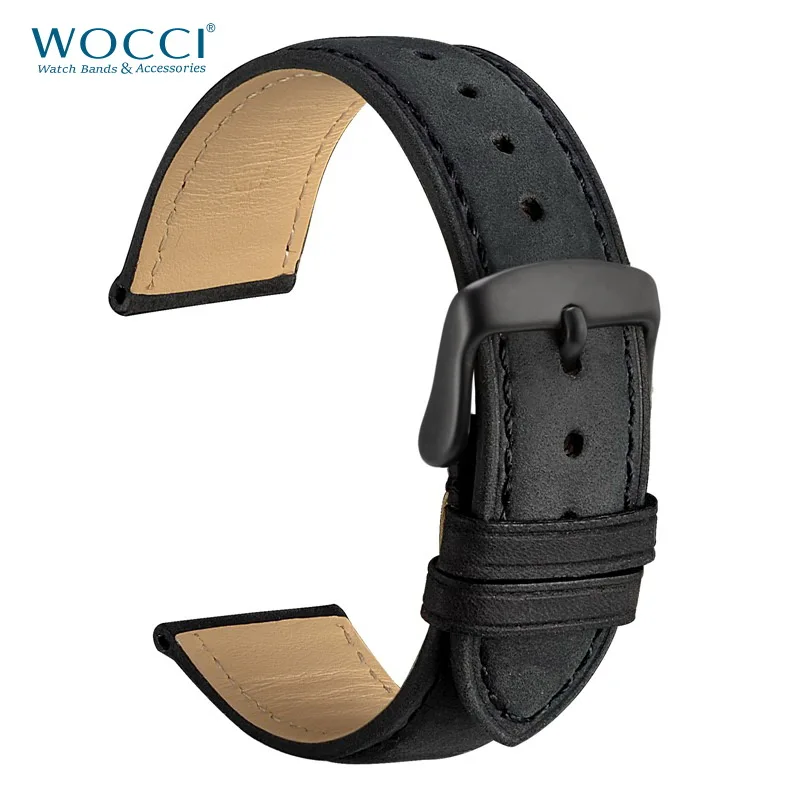

WOCCI Leather Watchband Men Women Watch Band 20mm 19mm 22mm 18mm 21mm Wrist Watch Strap On Belt Watchbands Bracelet Metal Buckle