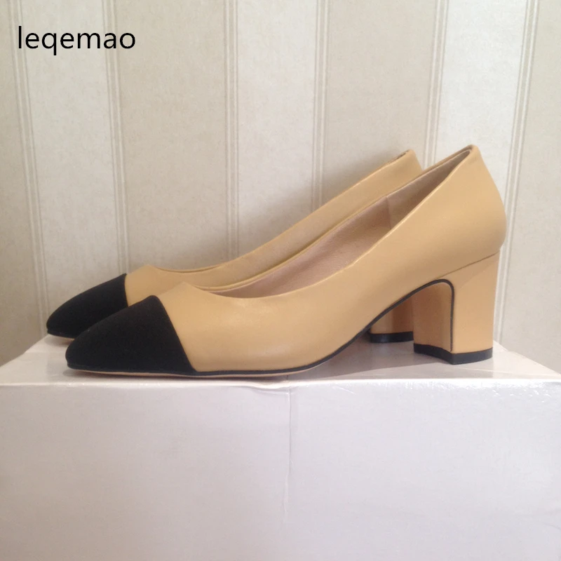 Hot Selling Spring Autumn Fashion Women High Quality Genuine Leather Office Lady Pump Beige Black Colors Round Toe Dress Shoes