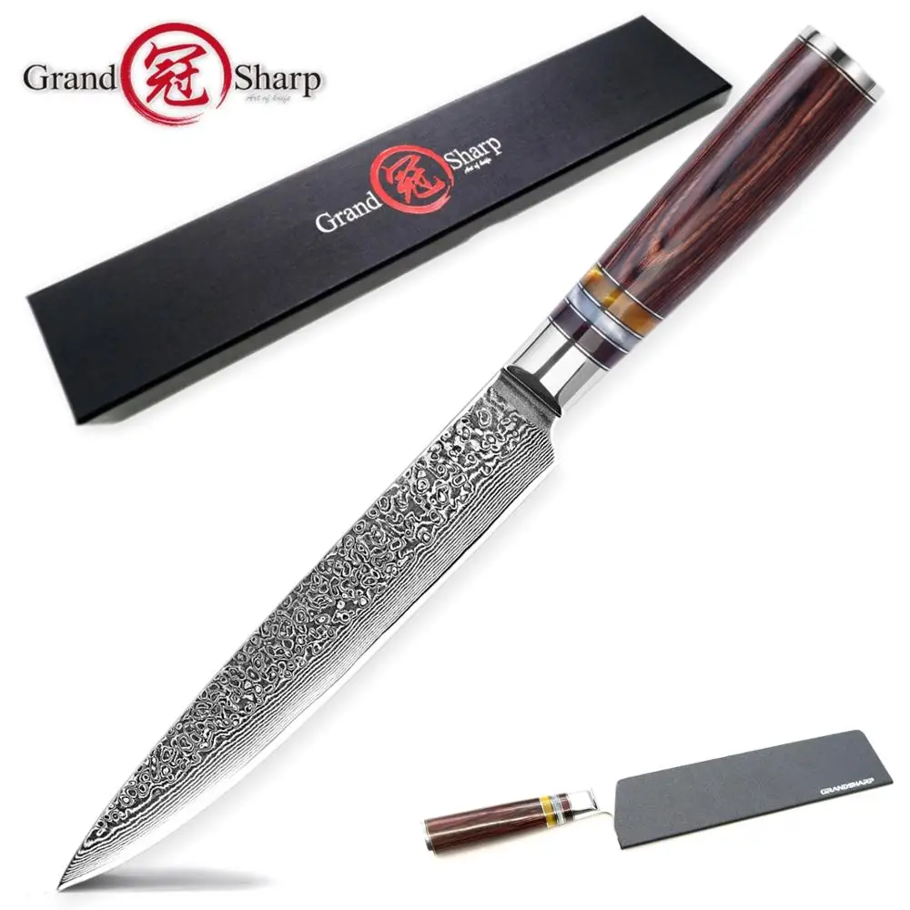  Damascus Kitchen Knives Slicing Carving Chef Knife Japanese vg10 Damascus Steel Salmon Ham Knife Sa - 32851536896