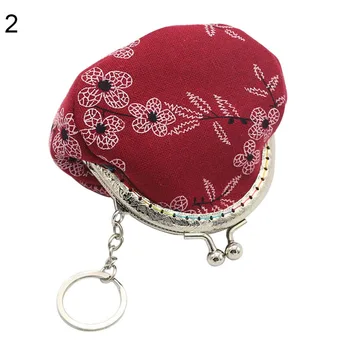 

Vintage Lady Girl Small Canvas Flower Kiss Lock Coin Purse Keychain Wallet Gift
