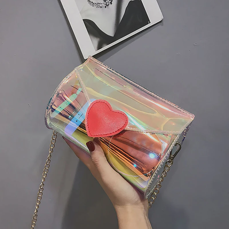 

New 2019 2 Style Women Transparent Bag Clear PVC Jelly Small Tote Messenger Laser Holographic Shoulder Bags Sac Femme Bandoulier