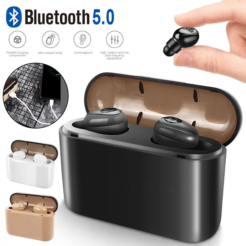 

X8s Bluetooth Earphone 5.0 TWS Invisible Mini Wireless Earphone Bass Earbuds Headset with 1200/2200 mAh charging Box power Bank