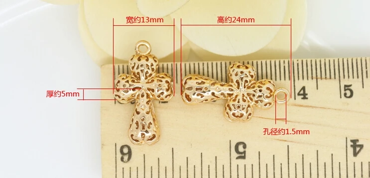 6PCS 13x24MM 24K Champagne Gold Color Plated Brass Hollow Cross Charms Pendants High Quality Diy Jewelry Accessories