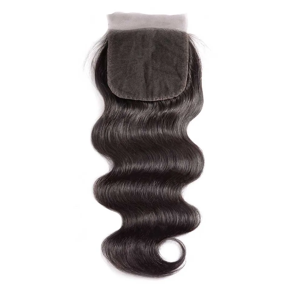 

Prom Queen Silk Base Closure Brazilian Body Wave Human Remy Hair Closure 4x4 Siwss Lace With Baby Hair Middle/Free Part