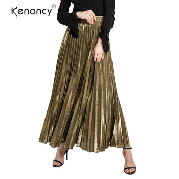 

Wipalo Womens Lurex Sunray Pleats A Line Skirt High Waist Autumn and Winter Fresh Versatile Long Skirt