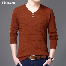 Бренд Liseaven, Повседневный свитер с v-образным вырезом, вязаные мужские свитера, пуловеры, мужские пуловеры