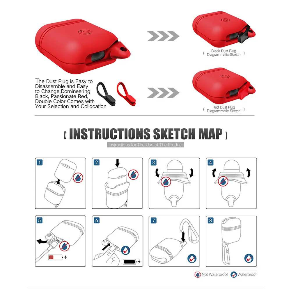 New Waterproof Silicone Case Bluetooth Wireless Earphone Protective Skin Cover For Apple AirPods Charging Box with Hook Nonslip