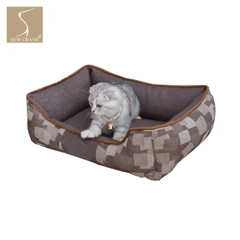 

SewCrane Durable Puppy Cuddle with Removable Washable Covers Dog/Cat Sleeping Bed, Jacquard Denim Blue/Brown