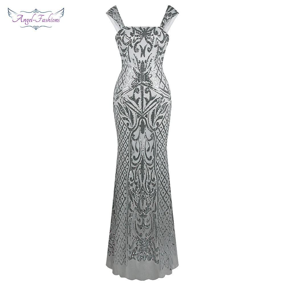 Женское винтажное вечернее платье Angel fashions без рукавов с блестками цветочным