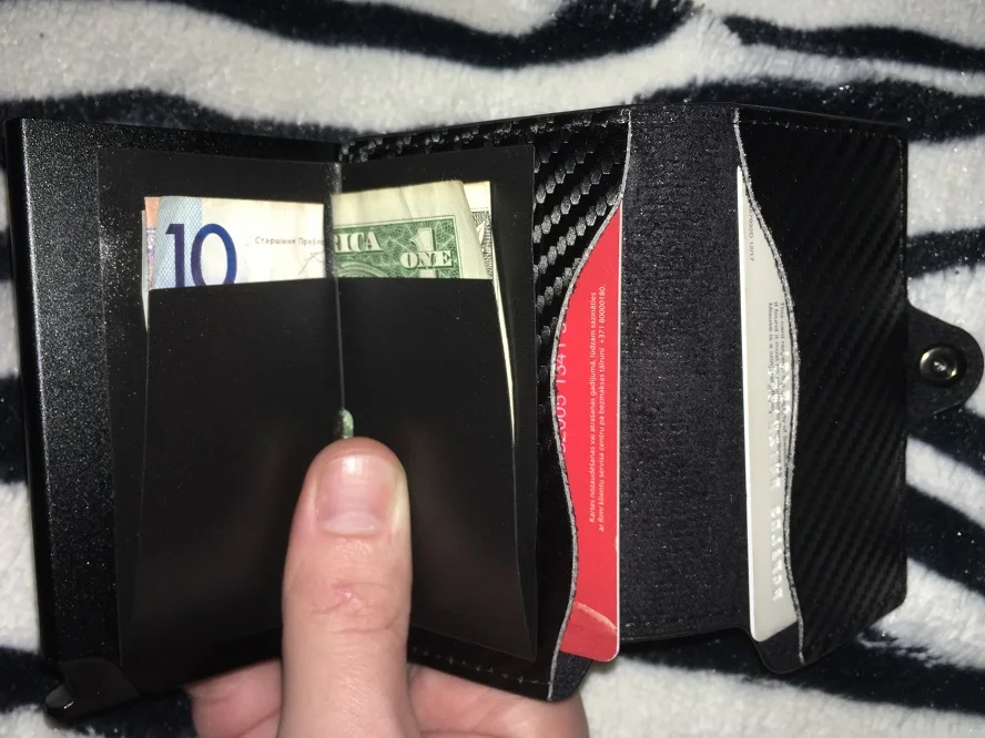 RFID Blocking 2019 Fashion Men ID Credit Card Holder Automatic Aluminum Metal Leather Cardholder Case Slim Wallet Man Mini Purse photo review