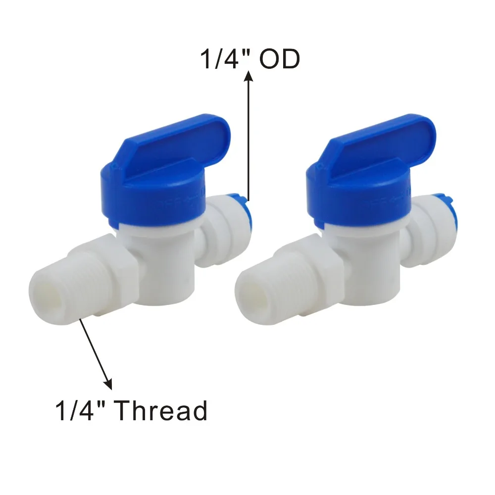 Мужской встроенный шаровой клапан 1/4 дюйма резьба до 1/4 дюйма быстрый подсоединительный фитинг для фильтров воды и систем обратного осмоса-2 упаковки