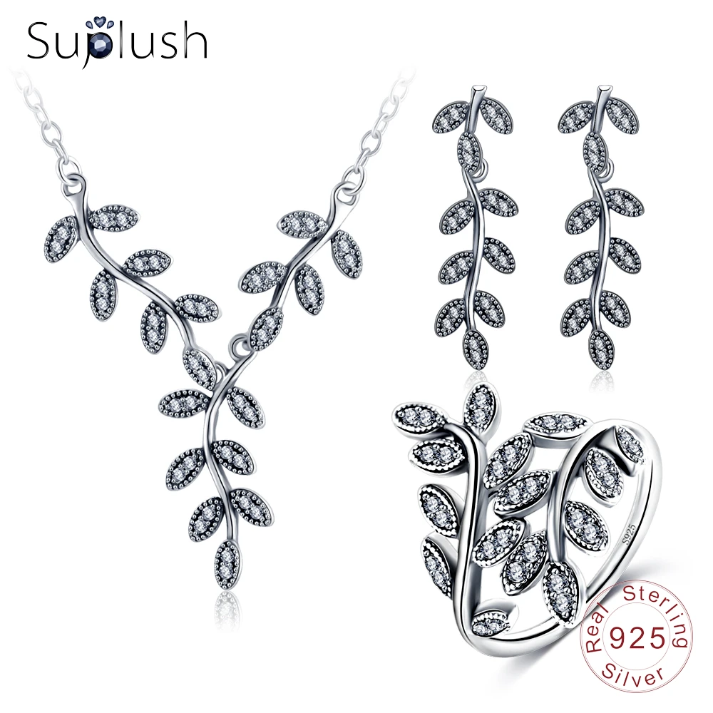 

Suplush Mother's Day 100% 925 Sterling Silver Jewelry Sets Pendants/Earrings /Rings 3pcs Women Fashion Jewelry PSST0001-B