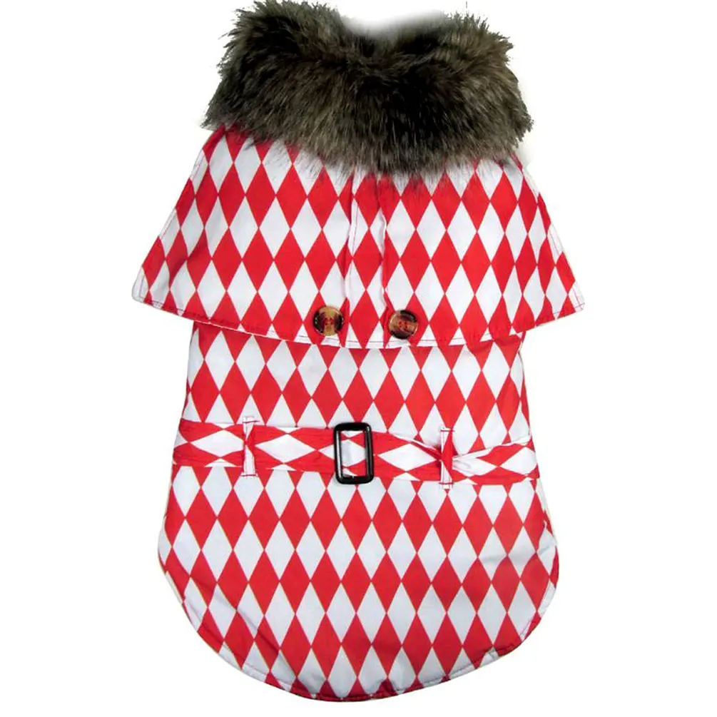 Plaid Cloak Parka Dog Winter Coat Medium Dog Clothes for Female/Males