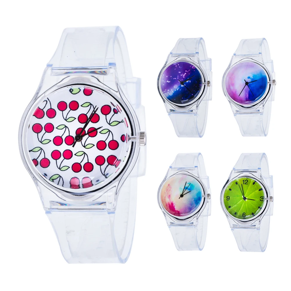 

Fashion Transparent Kids Women Colorful Dial Jelly Quartz Analog Wrist Watch
