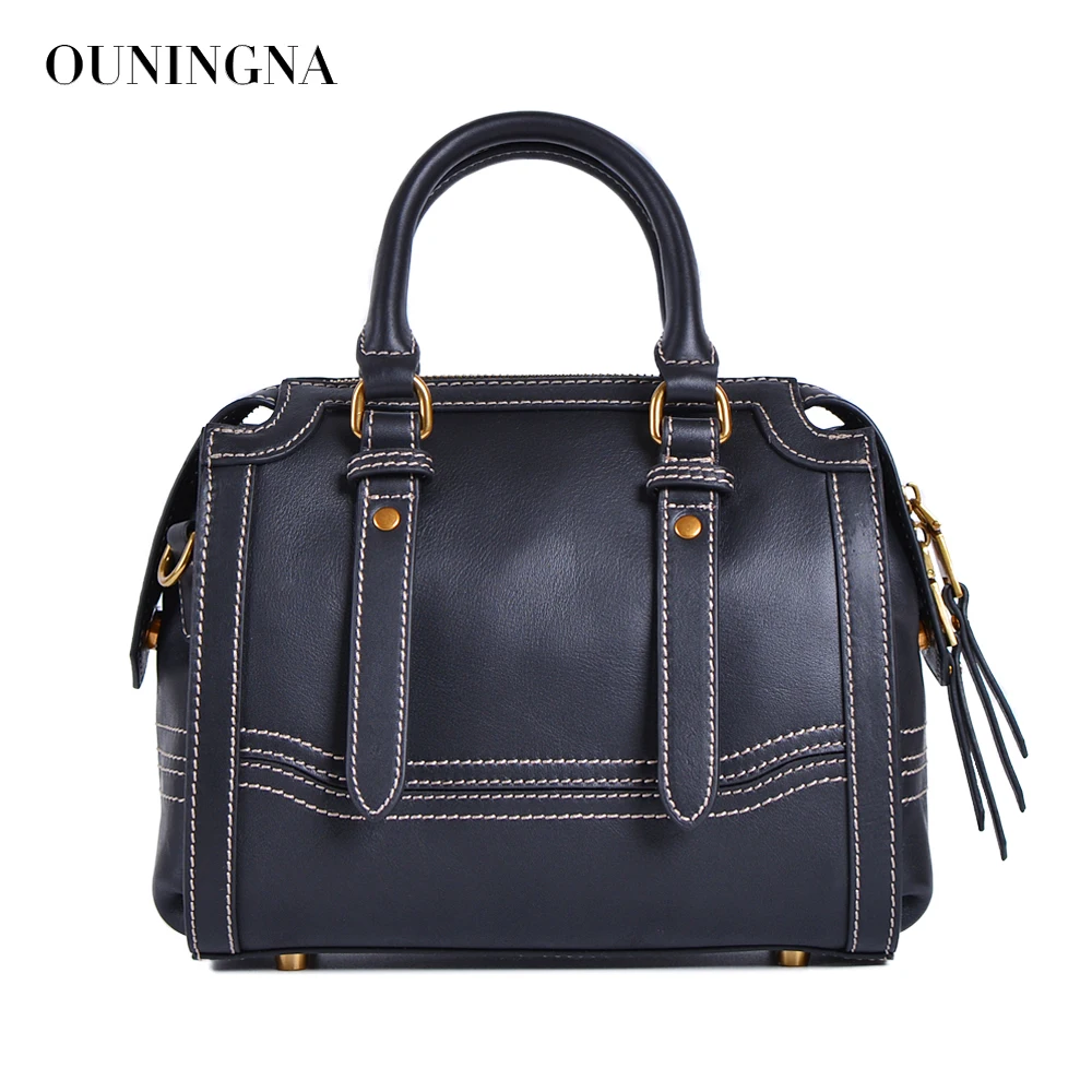 

OUNINGNA designer high quality genuine leather bags for women 2018 summer ladies handbags messenger crossbody bags