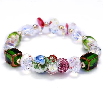 

SWANJEWELRY Hot Sales Handmade DIY Exquisite White Crystal Elegant High Quality Green Glass Beads Colorful Charm Bracelets Women