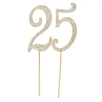 

25th Crystal Rhinestones Decorative Cake Topper Cupcake Toppers for 25 Birthday Anniversary Party Decoration