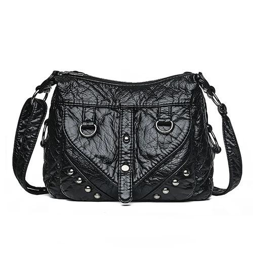 JIEROTYX, одноцветная сумка, модная, с заклепками, женские кожаные сумки, сумки с верхней ручкой, сумки на плечо, черные, в стиле панк, хорошее качество, европейская Прямая поставка - Цвет: style 2