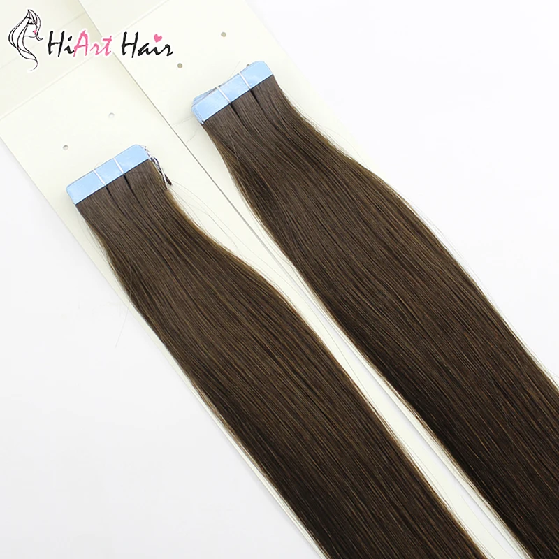 

HiArt Tape Human Hair Extension Adhesive #2 Natural Brown Tape Extensions Salon Double Drawn Seamless Remy Hair 18"20"22"