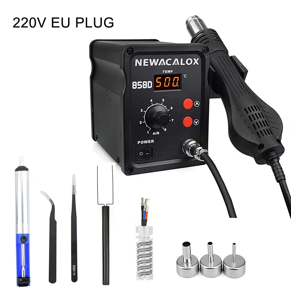 NEWACALOX 858D 700 Вт 220 В ЕС/США 500 градусов паяльная станция горячего воздуха терморегул светодиодный фен для BGA IC инструмент для распайки - Цвет: RED858D 220V EU
