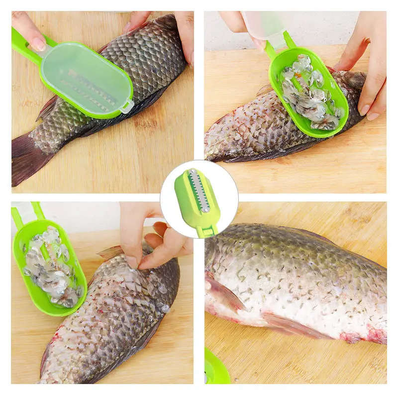 Portable Fish Scales Skin Remover Scaler Knife Fast Cleaning Steel Plastic Scraper Kitchenware Clean Peeler Tool | Дом и сад