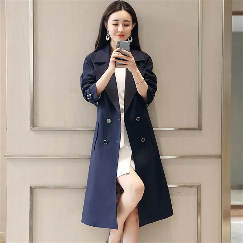Blue Printemps Ceinture pink vent Light black Mujer Longue Breasted Double Coffee Coupe Élégant Cm2726 Solide Femmes red navy Abrigos Femme Tranchée 2018 Mince Manteau orange SwCqdvS