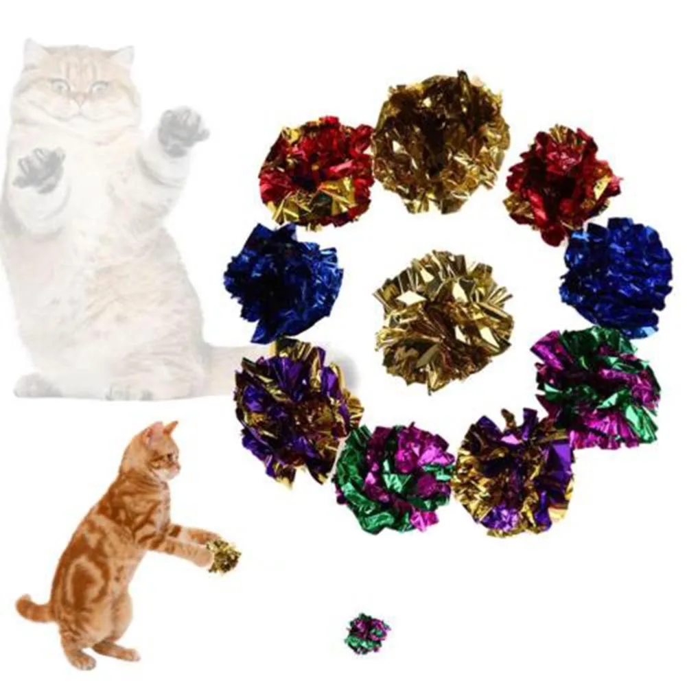Color Random Multicolor Mylar Crinkle Ball Cat Toys Ring Paper Cat Toy Interactive Sound Ring Paper Kitten Playing Balls