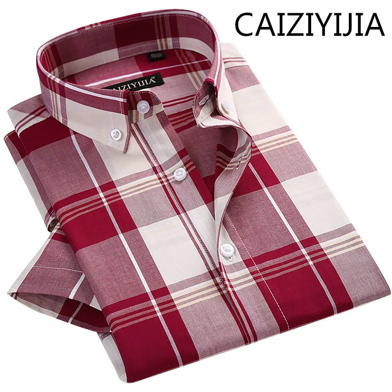 CAIZIYIJIA Новый Хлопок Полосатый Camisas социальной Masculina Для мужчин одежда 2018 летнее клетчатое Сельма fit короткий рукав платье рубашка