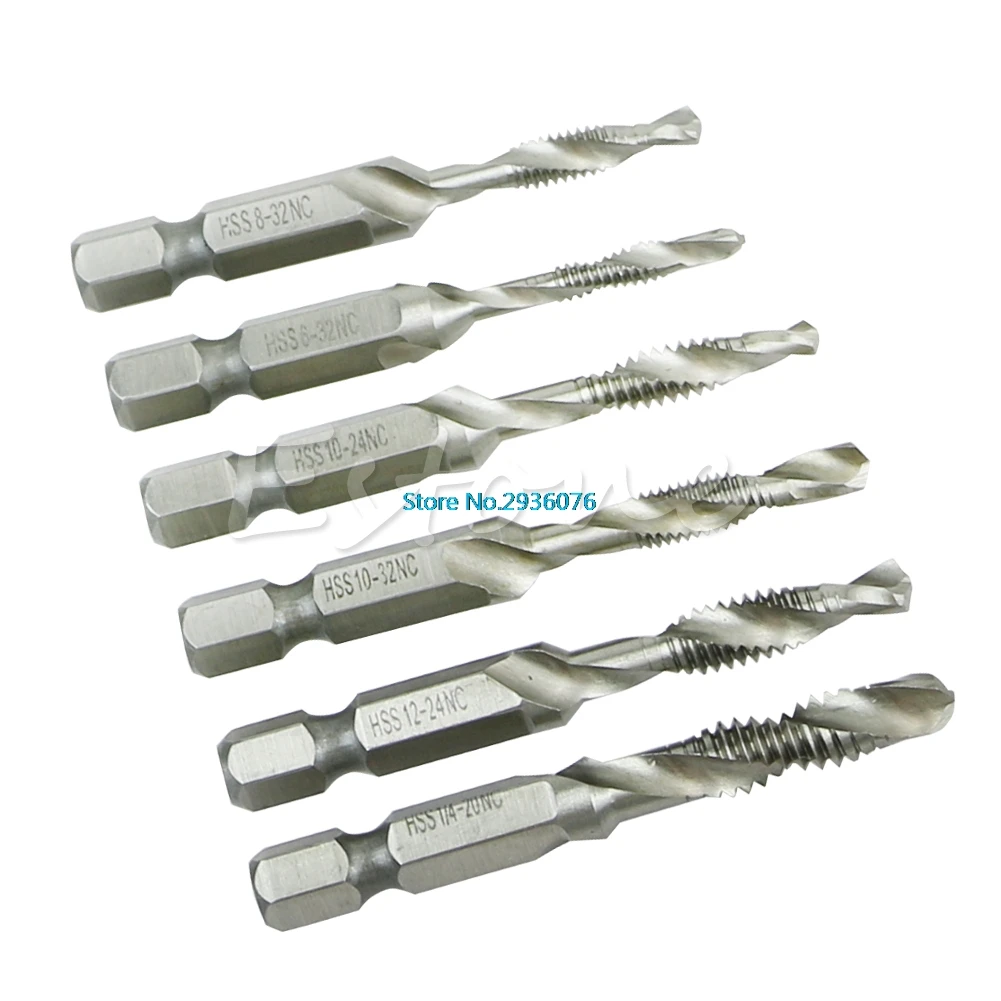 

6pcs/lot Hex Shank Plug Drill Bits HSS Screw Thread Inch Plug Hand Tap Drill Bits For Soft Metal Aluminum MY17_35