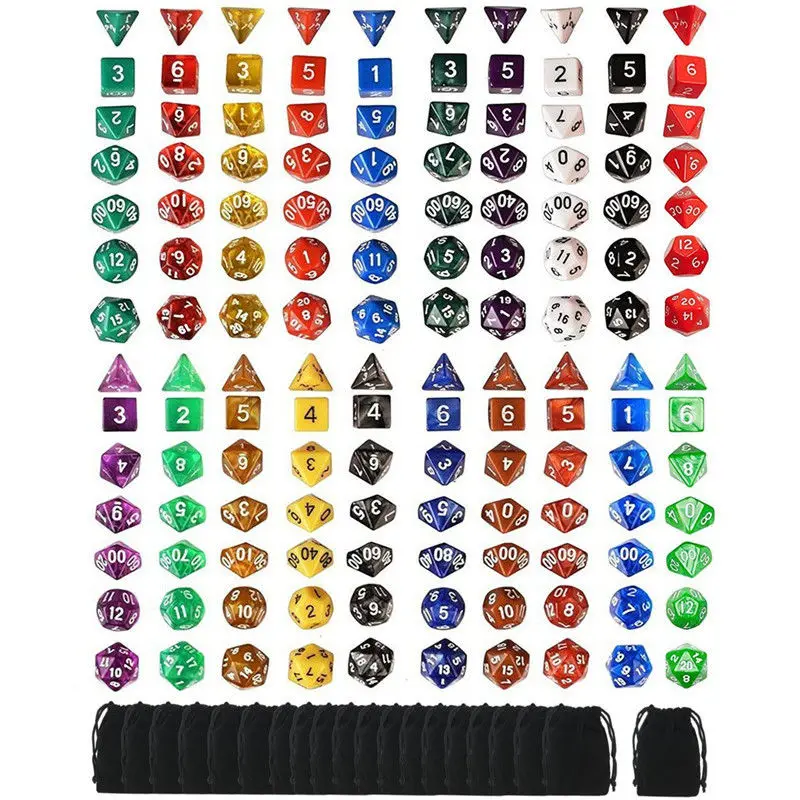 

140pcs Polyhedral Dice 20 Sets For Dungeons And Dragons DND RPG MTG Board Games Dice 20 Set 4D 6D 8D 10D 12D 20D +20 Pouch Bags