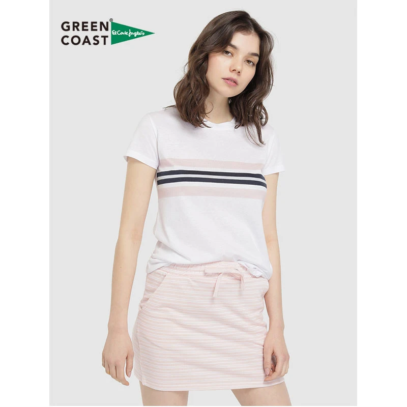 Green Coast Camiseta de Mujer con Manga Corta y Banda Central Estampado Rayas Escote Redondo Cómoda Tops Casual Streetwear Verano El Corte Inglés "|Camisetas| - AliExpress