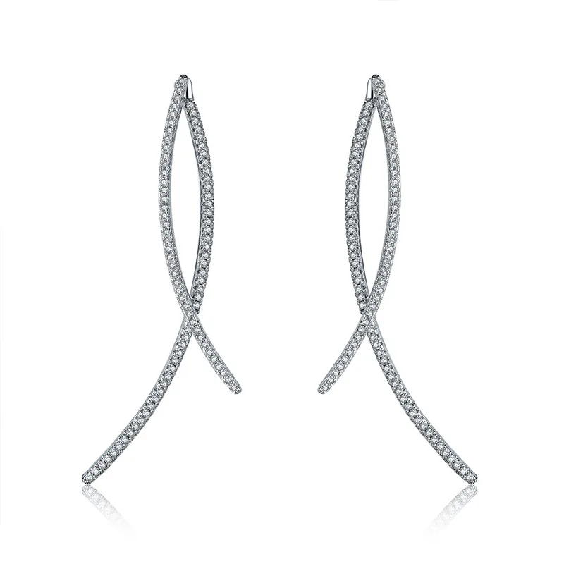 

france street fashion design cross stick stud earring brinco AAA cubic zironia pave setting simple jewelry for women