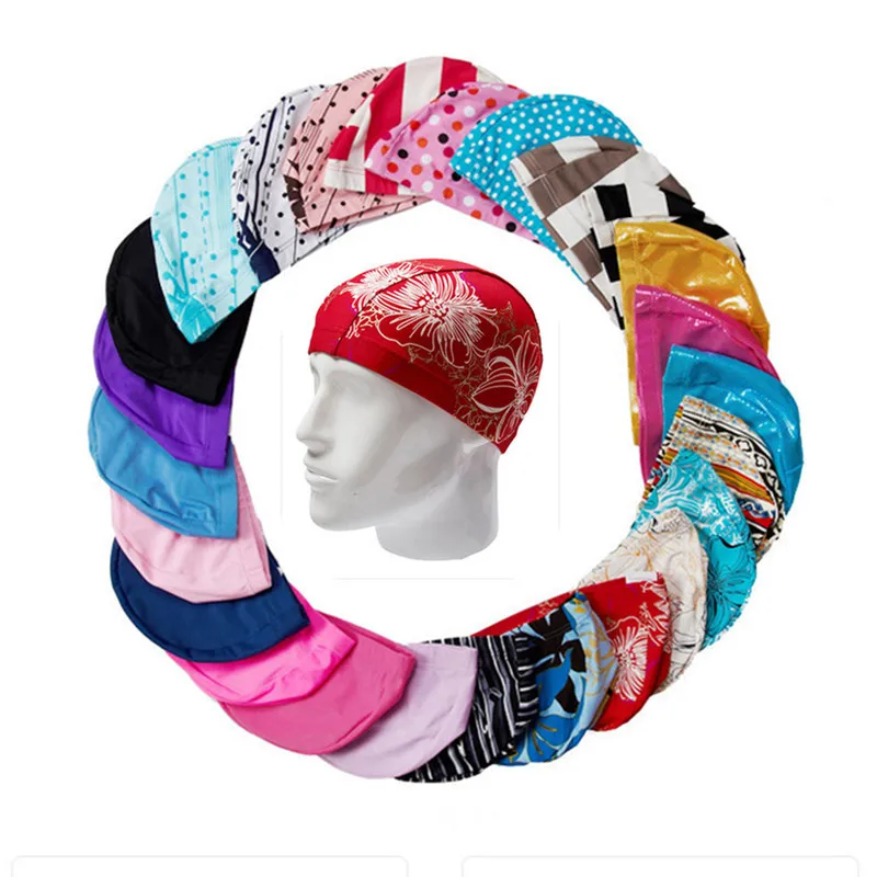 

Swiming caps chidlren Ears Swimming Cap Long Hair Sports Swim Polyester Protect Pool Hat for Adults Print Swim Caps sw712