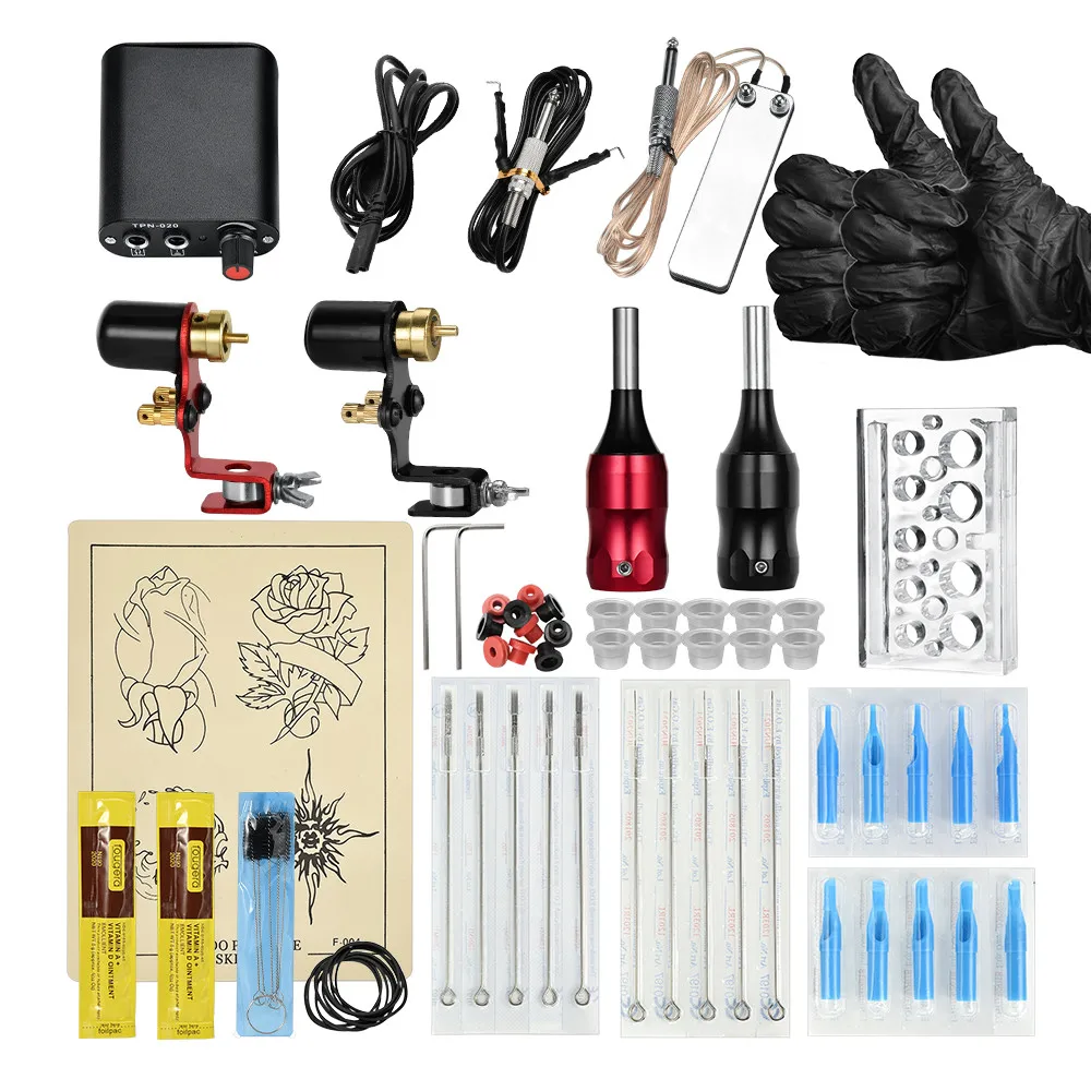 

Complete Rotary Tattoo Machine Set Kit Tatuagem Tatouage Maquina Power Supply Needles Rotativa Beginner With Clip Cord Grip Tube