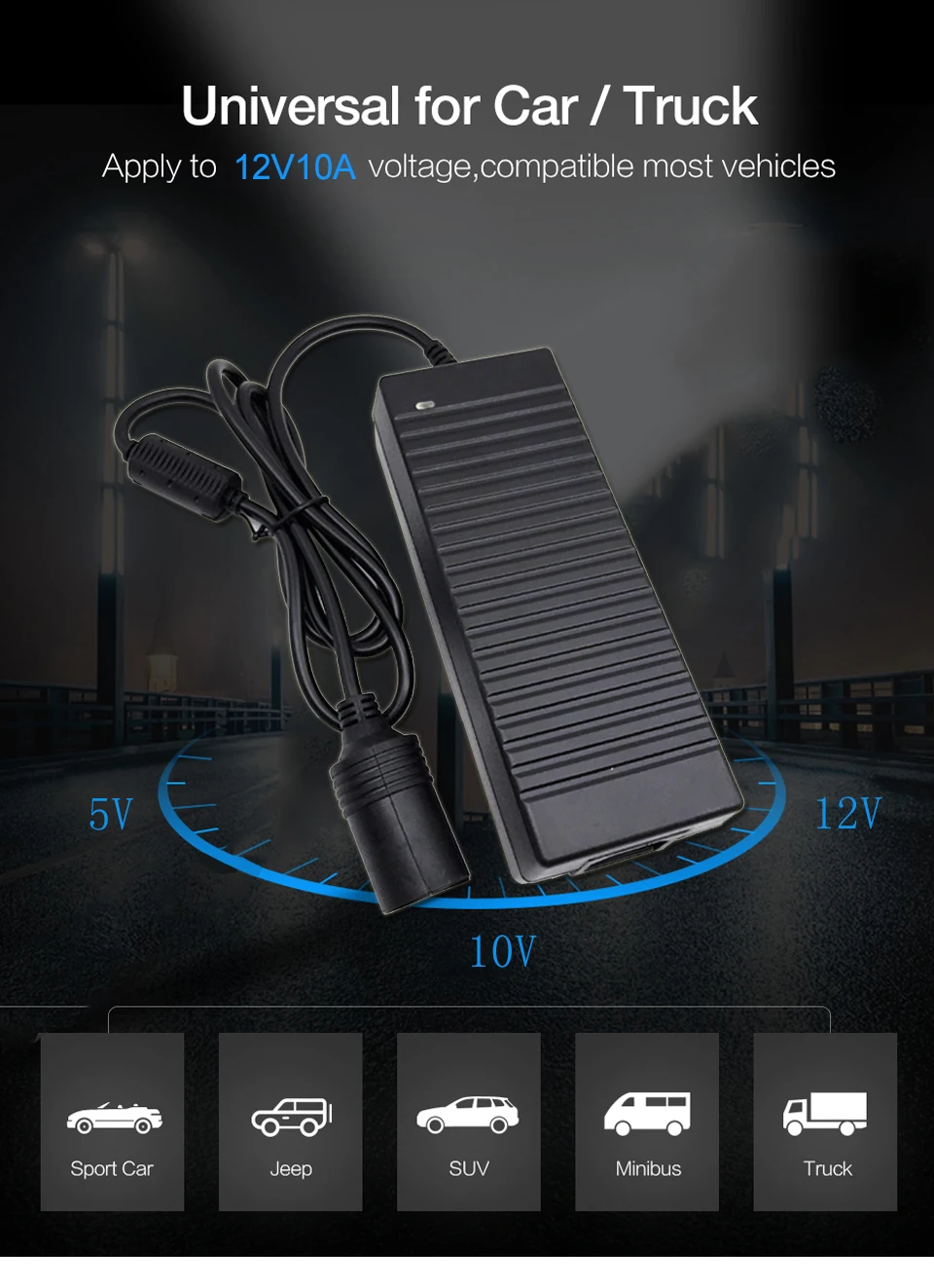 Newest Arrival 12V 10A Car cigarette lighter Power AC adapter for Air pump Vacuum cleaner DC Power Converter Adaptor Inverter (1)