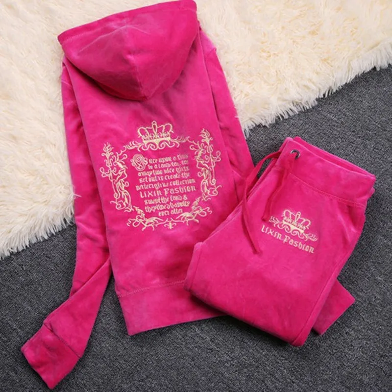 

Spring / Fall/2019 Women'S Brand Velvet Fabric Tracksuits Velour Suit Women Track Suit Hoodies And Pants sapphire