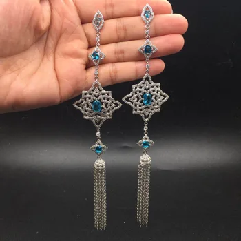 

15CM Length AAA Cubic Zirconia Trendy Fashion Stunning Long Tassel Pendant Drop Earrinsg For Women Russia Style Accessoires