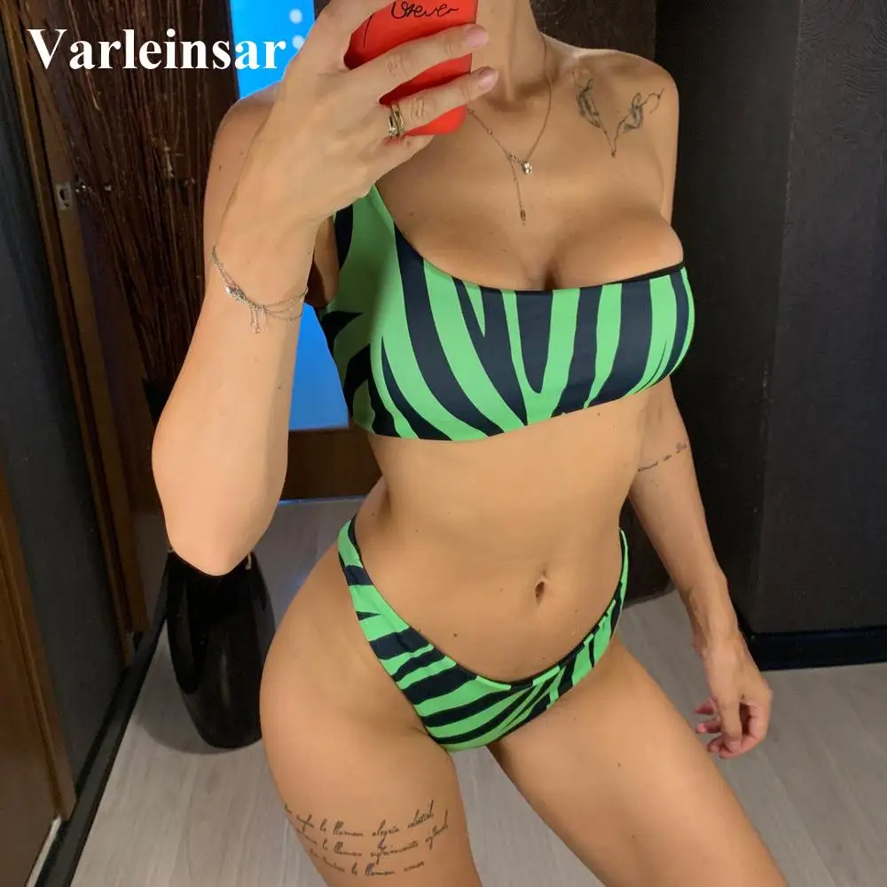 Sexy One Shoulder Bikini 2020 Women Swimwear Female Swimsuit Two-pieces set Zebra Printed Bather Bathing Suit Swim V1483G | Спорт и
