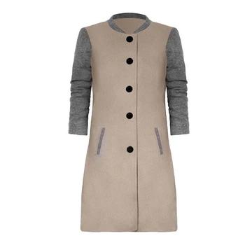 

Autumn Winter Women Stand Collar Long Sleeve Contrast Color Splicing Warm Coat