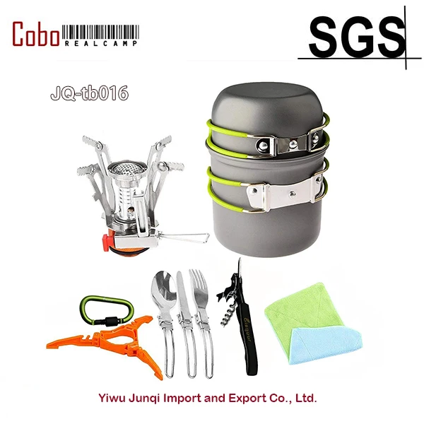 

12-17Pcs Camping Cookware Stove Stand Tripod Folding Spork Set Hiking Backpacking Non-Stick Cooking Picnic Knife Spoon Wine Open