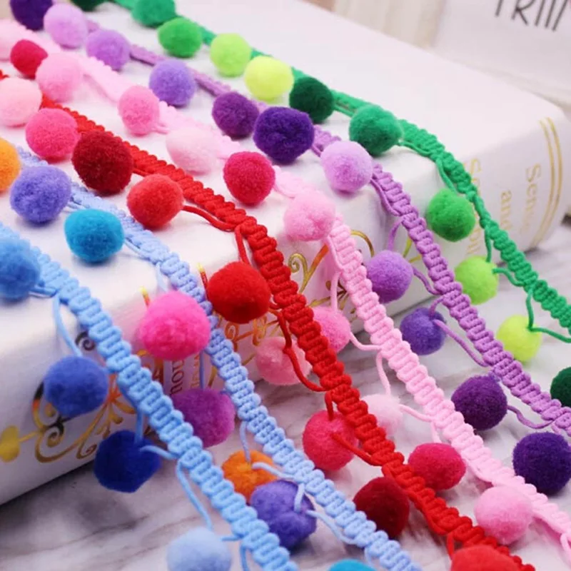 

2 yards polyester pompon lace ribbon ball fur craft DIY woven gauze / curtain decorative sewing accessories 6 Colors