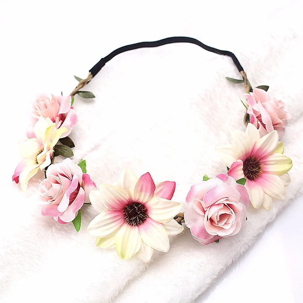 

Bridal headband garland Simulation rose sun flower Garland Headband Headdress Hair Band Bridal Wedding accessories 1pcs